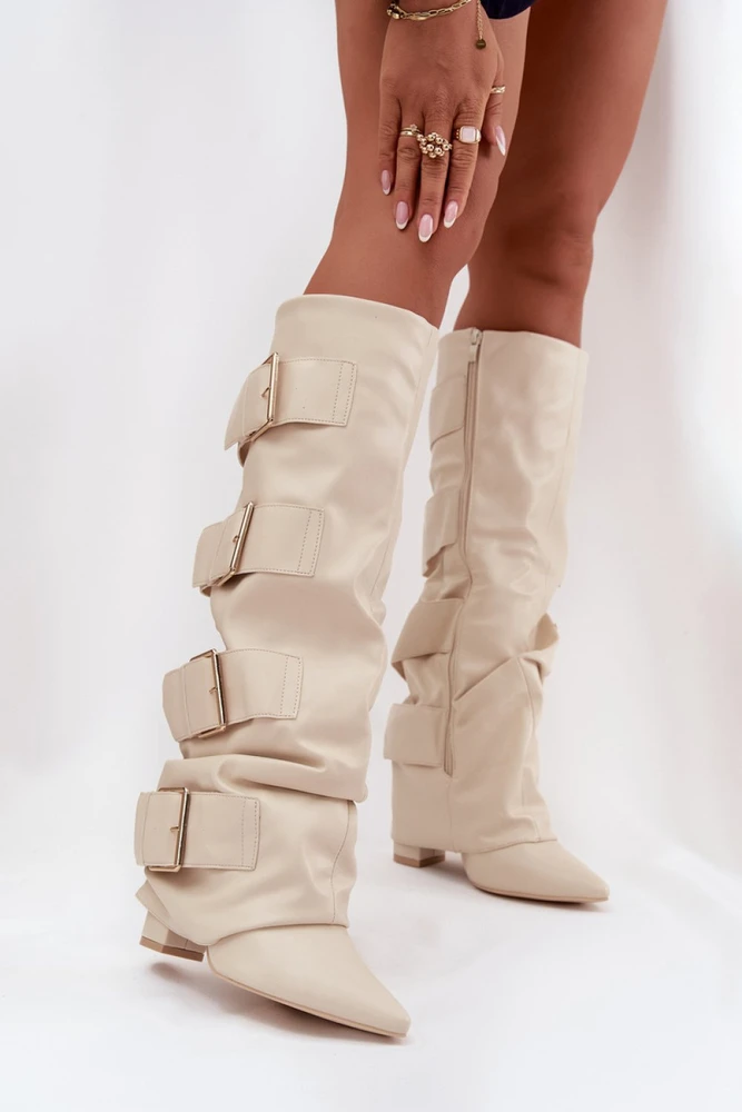 Smėlio spalvos ilgaauliai batai virš kelių Step in style