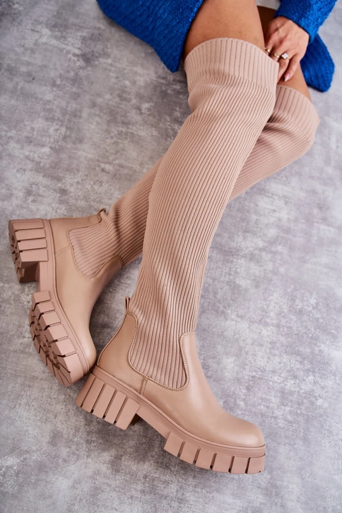 Smėlio spalvos ilgaauliai batai virš kelių Step in style