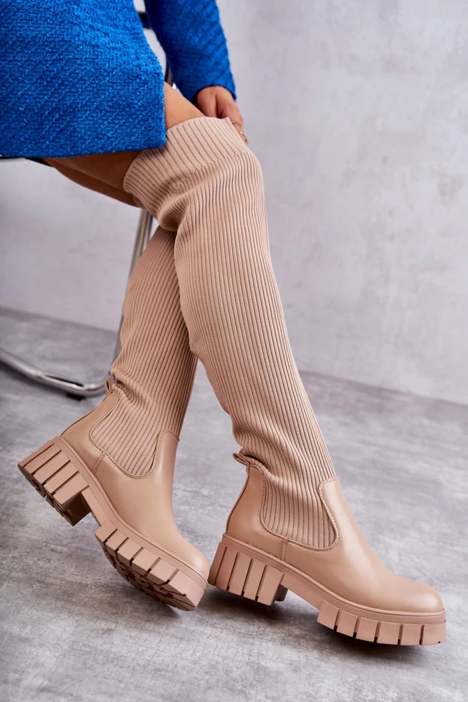 Smėlio spalvos ilgaauliai batai virš kelių Step in style