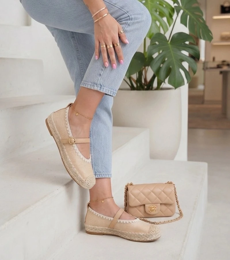 Smėlio spalvos moteriškos espadrilės su dirželiu Ada