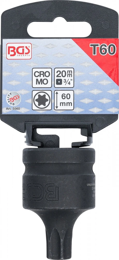SMŪGINĖ GALVUTĖ | 20 MM (3/4") KVADRATINĖ JUNGTIS | T-STAR (TORX) T60 (5560)