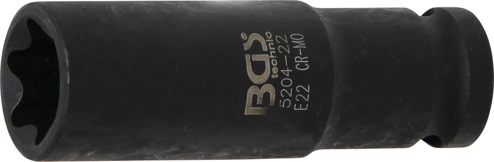BGS SMŪGINĖ GALVUTĖ E TIPO, GILI | 12,5 MM (1/2") KVADRATINĖ JUNGTIS | E22 (5204-22)