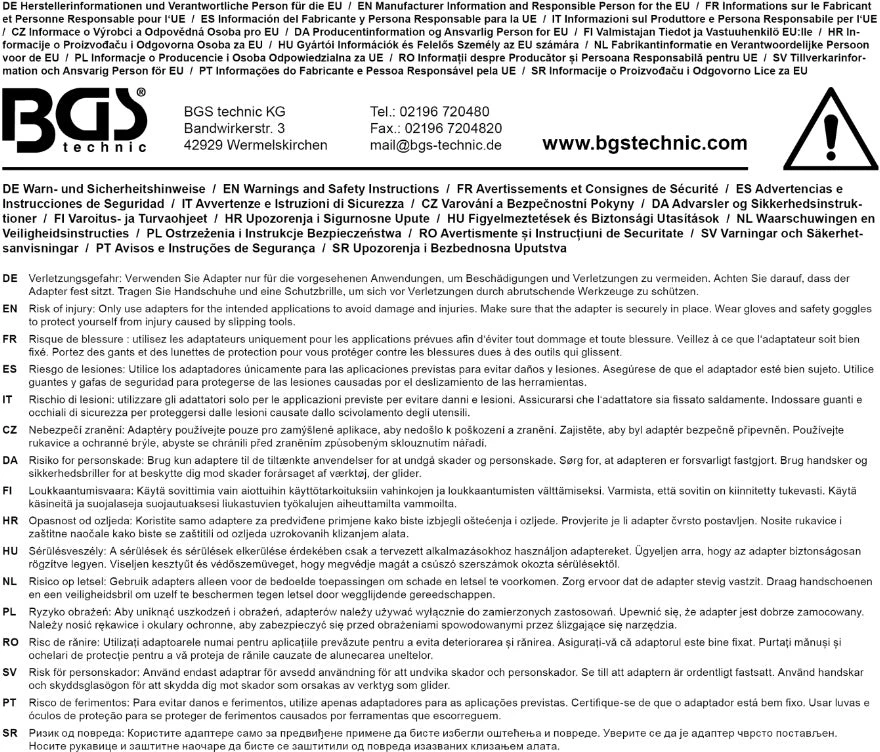 Grąžtas BGS Smūginio galvutės adapteris | vidinis kvadratas 6,3 mm (1/4") – išorinis kvadratas 10 mm (3/8") (172)