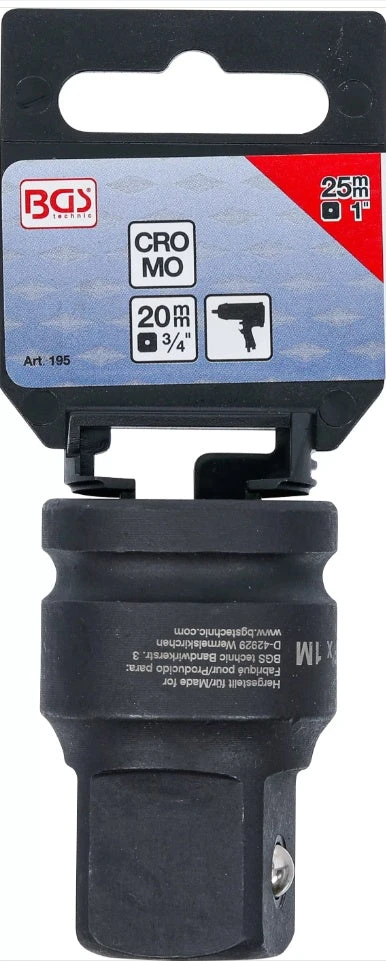 Grąžtas BGS Smūginis galvutės adapteris | vidinis kvadratas 20 mm (3/4") – išorinis kvadratas 25 mm (1") (195)