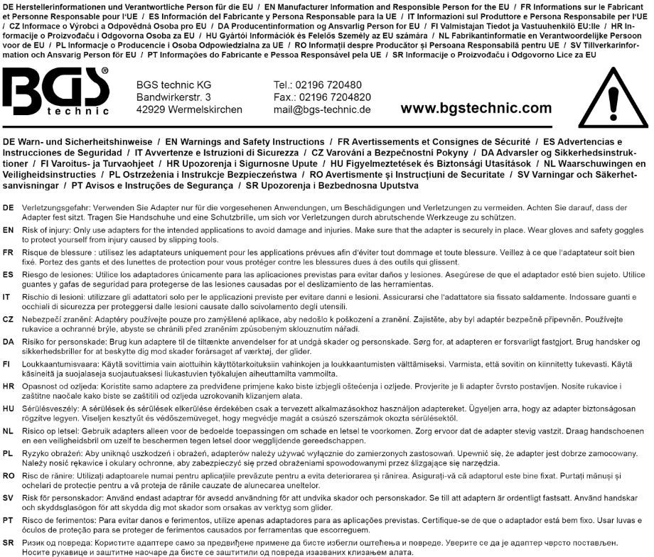 Grąžtas BGS Smūginis galvutės adapteris | vidinis kvadratas 20 mm (3/4") – išorinis kvadratas 25 mm (1") (195)