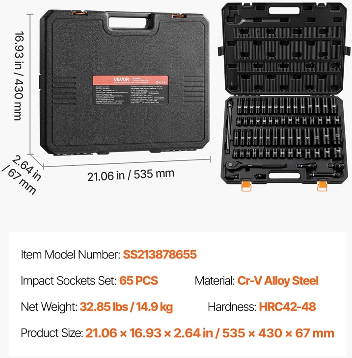 Smūginių galvučių rinkinys VEVOR SS213878655, 65 dalių