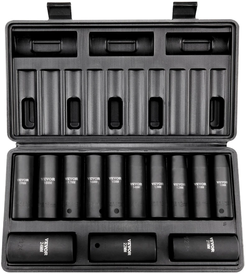 VEVOR gilzių rinkinys 10-24mm su dėklu