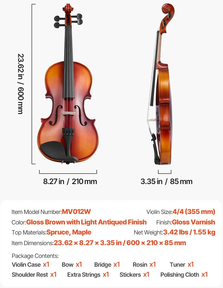 VEVOR 355 mm viso dydžio smuiko rinkinys pradedantiesiems