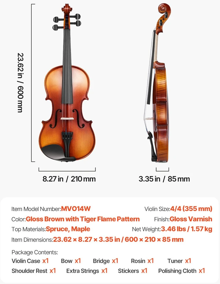 VEVOR 355 mm smuika rinkinys pradedantiesiems