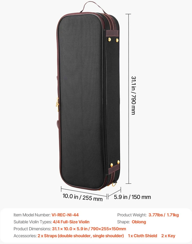VEVOR Nešiojamas smuiko dėklas 4/4 dydžio