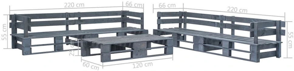 Lauko baldų komplektas Sodo baldų komplektas iš palečių, 6 dalių, pilkas, mediena