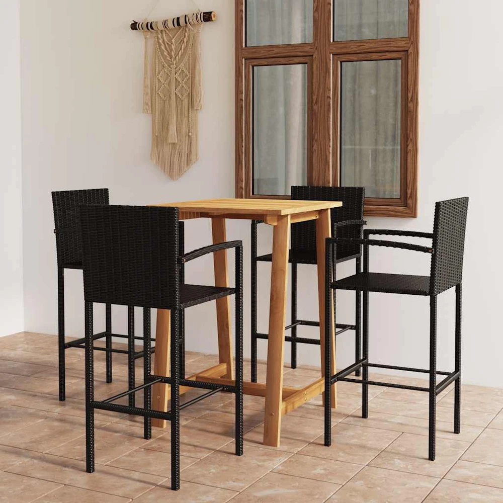 Lauko baldų komplektas Sodo baro baldų komplektas, 5 dalių, juodos spalvos