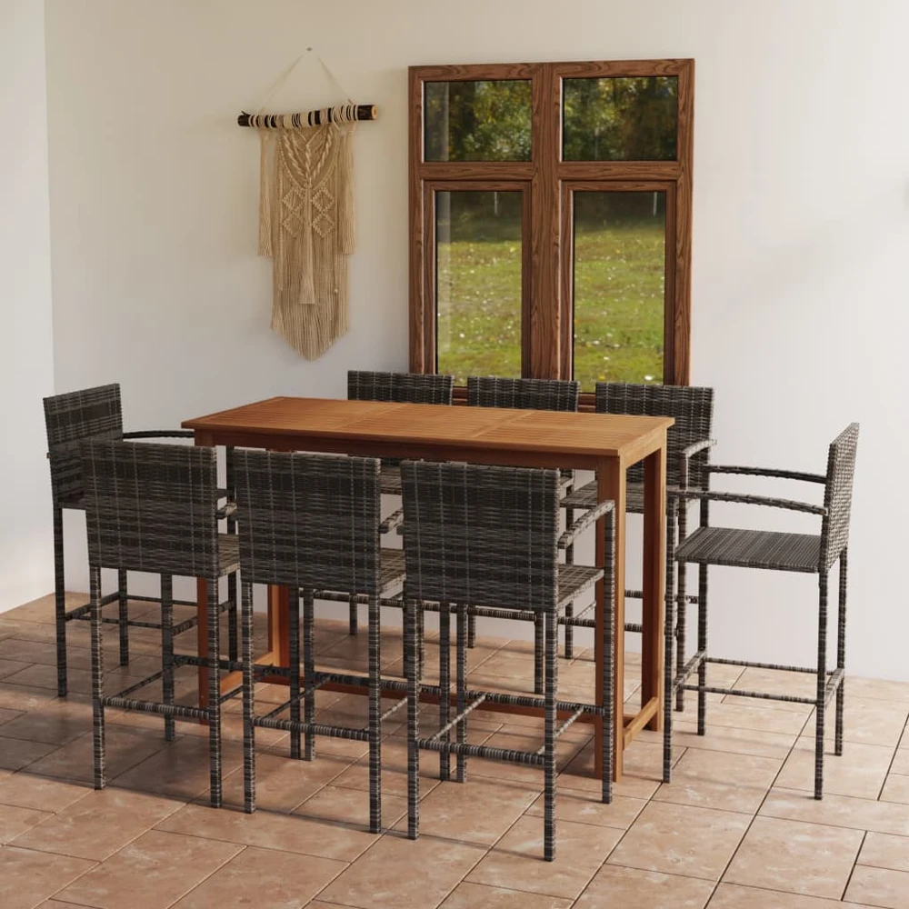 Lauko baldų komplektas Sodo baro baldų komplektas, 9 dalių, pilkas (246665+2x313456)