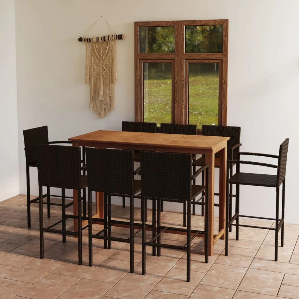 Lauko baldų komplektas Sodo baro baldų komplektas, 9 dalių, rudas (246665+2x313454)