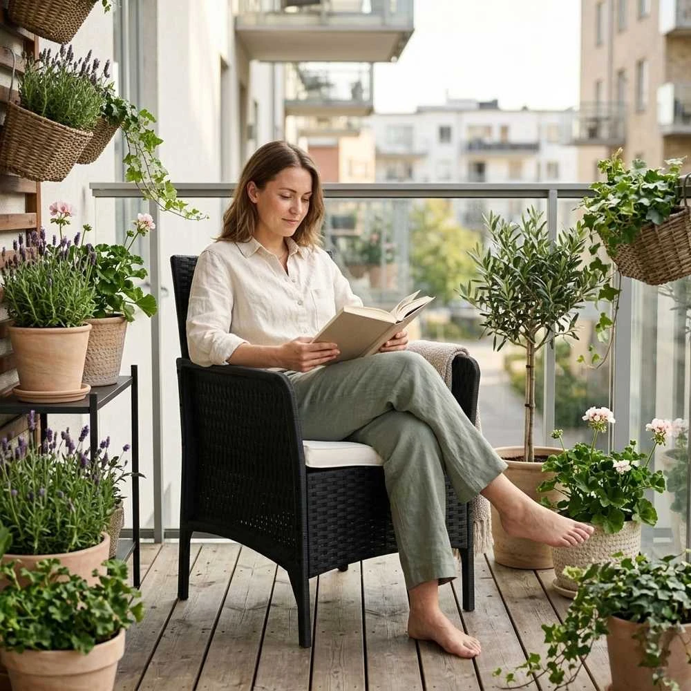 Sodo fotelis su pagalvėle, balkono terasos sodo kėdė, juoda, MultiGarden