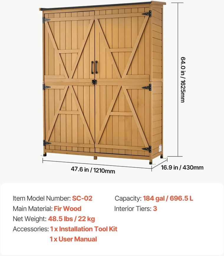 Sodo įrankių namelis VEVOR SC-02, 125,5 x 162,5 cm