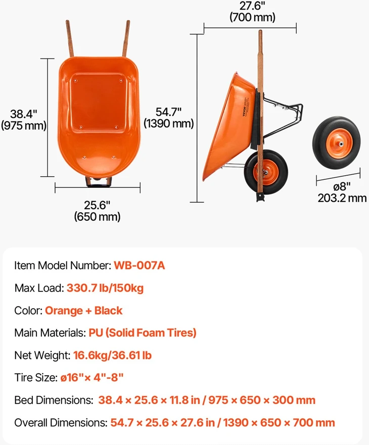 VEVOR Vienišasis sodo vežimėlis 150 kg