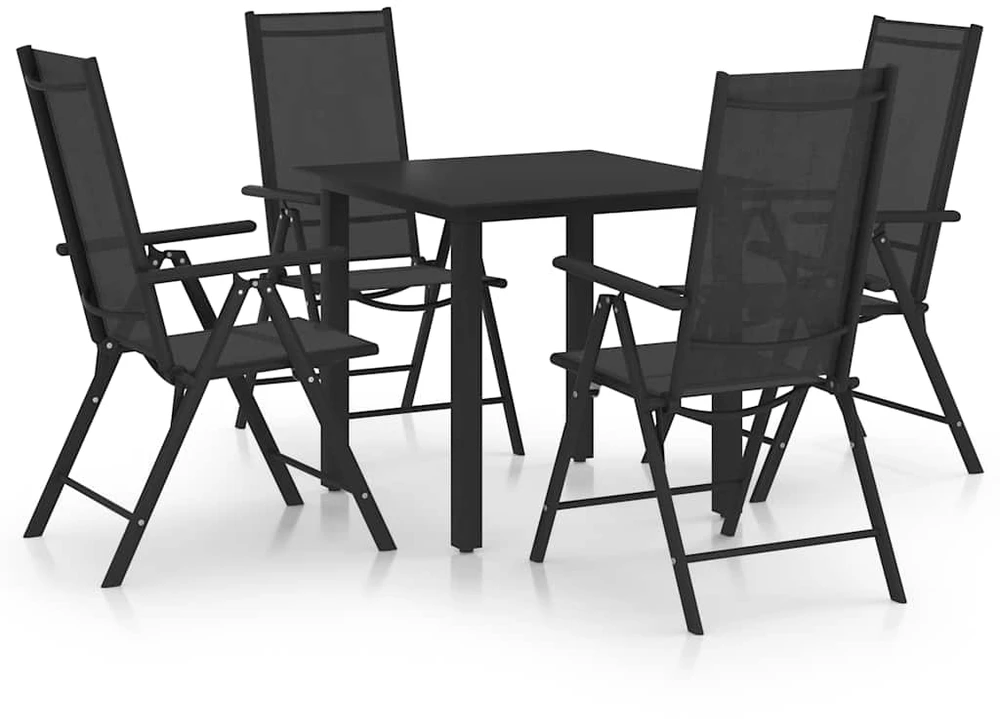 Lauko baldų komplektas Sodo komplektas, 5 dalių, juodas, aliuminis
