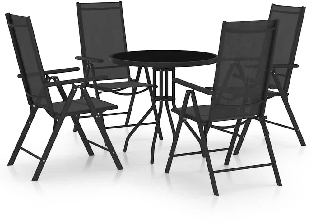 Lauko baldų komplektas Sodo komplektas, 5 dalių, juodas, aliuminis ir tekstilenas