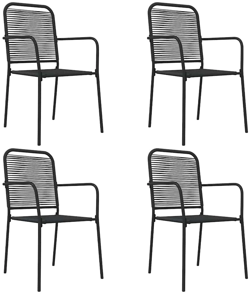 Lauko baldų komplektas Sodo komplektas, 5 dalių, juodas, medvilninė virvė ir plienas