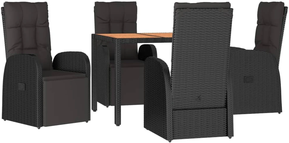 Lauko baldų komplektas Sodo komplektas, 5 dalių, juodas, poliratanas ir akacija