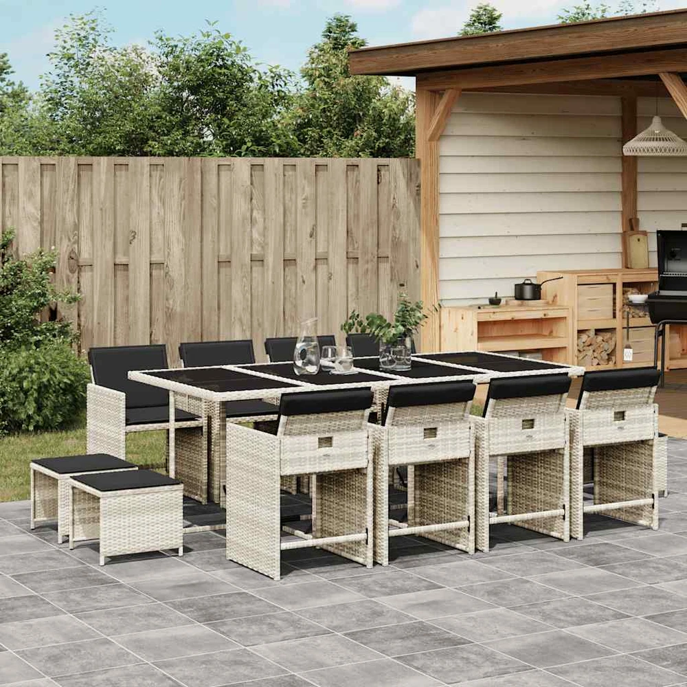 Lauko baldų komplektas Sodo komplektas su pagalvėlėmis, 13 dalių, pilkas, poliratanas
