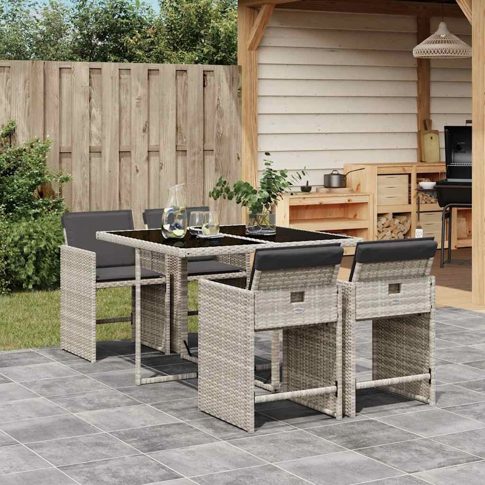 Lauko baldų komplektas Sodo komplektas su pagalvėlėmis, 5 dalių, pilkas, poliratanas
