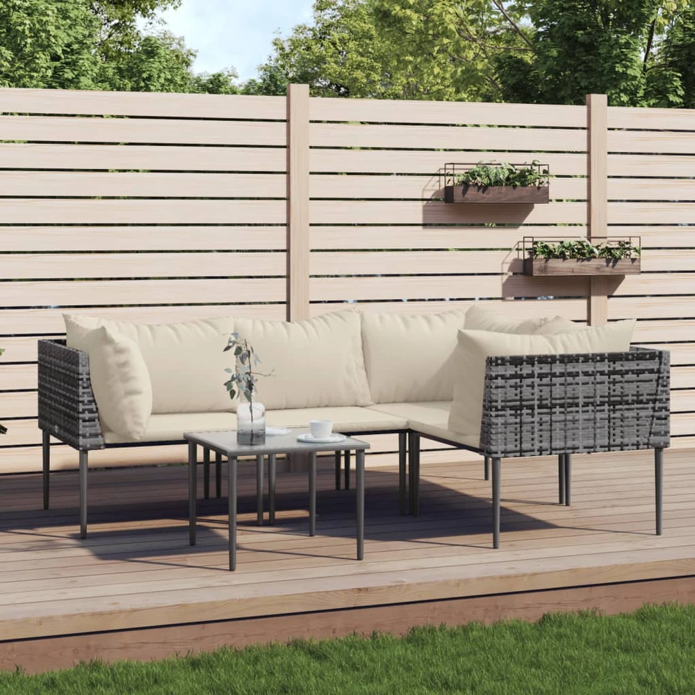 Lauko baldų komplektas Sodo komplektas su pagalvėlėmis, 5 dalių, pilkas, poliratanas