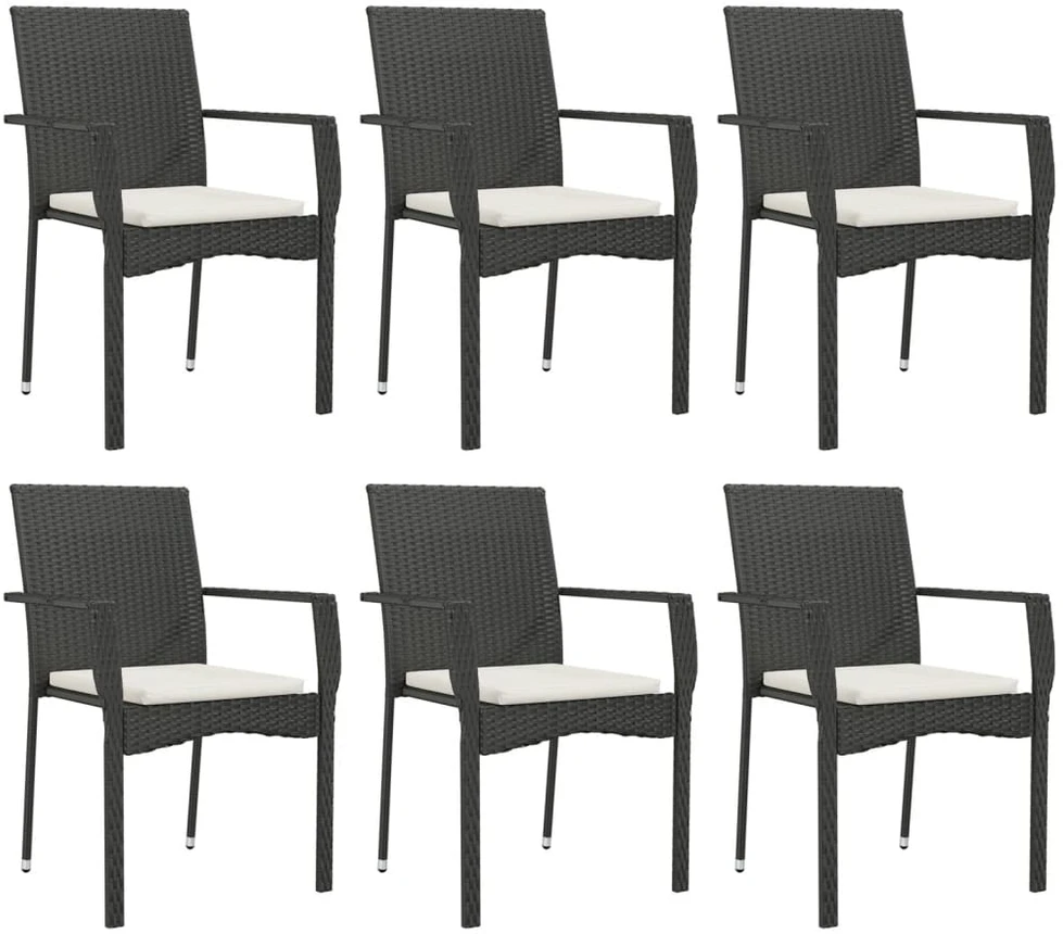 Lauko baldų komplektas Sodo komplektas su pagalvėlėmis, 7 dalių, juodas, poliratanas