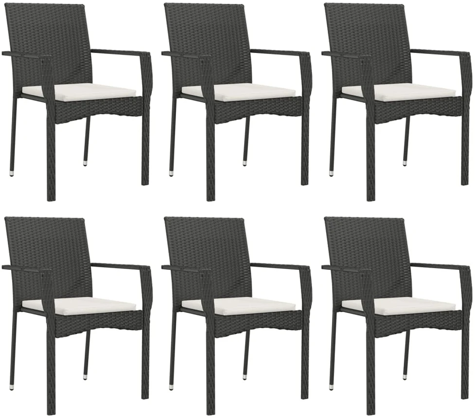 Lauko baldų komplektas Sodo komplektas su pagalvėlėmis, 7 dalių, juodas, poliratanas