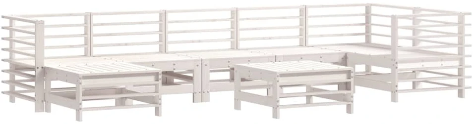Lauko baldų komplektas Sodo komplektas su pagalvėlėmis, 8 dalių, baltas, mediena