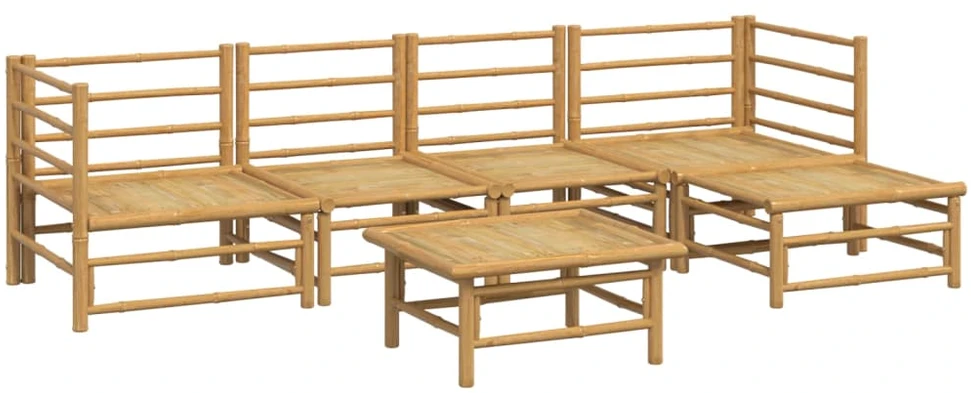 Lauko baldų komplektas Sodo komplektas su pilkomis pagalvėlėmis, 6 dalių, bambukas