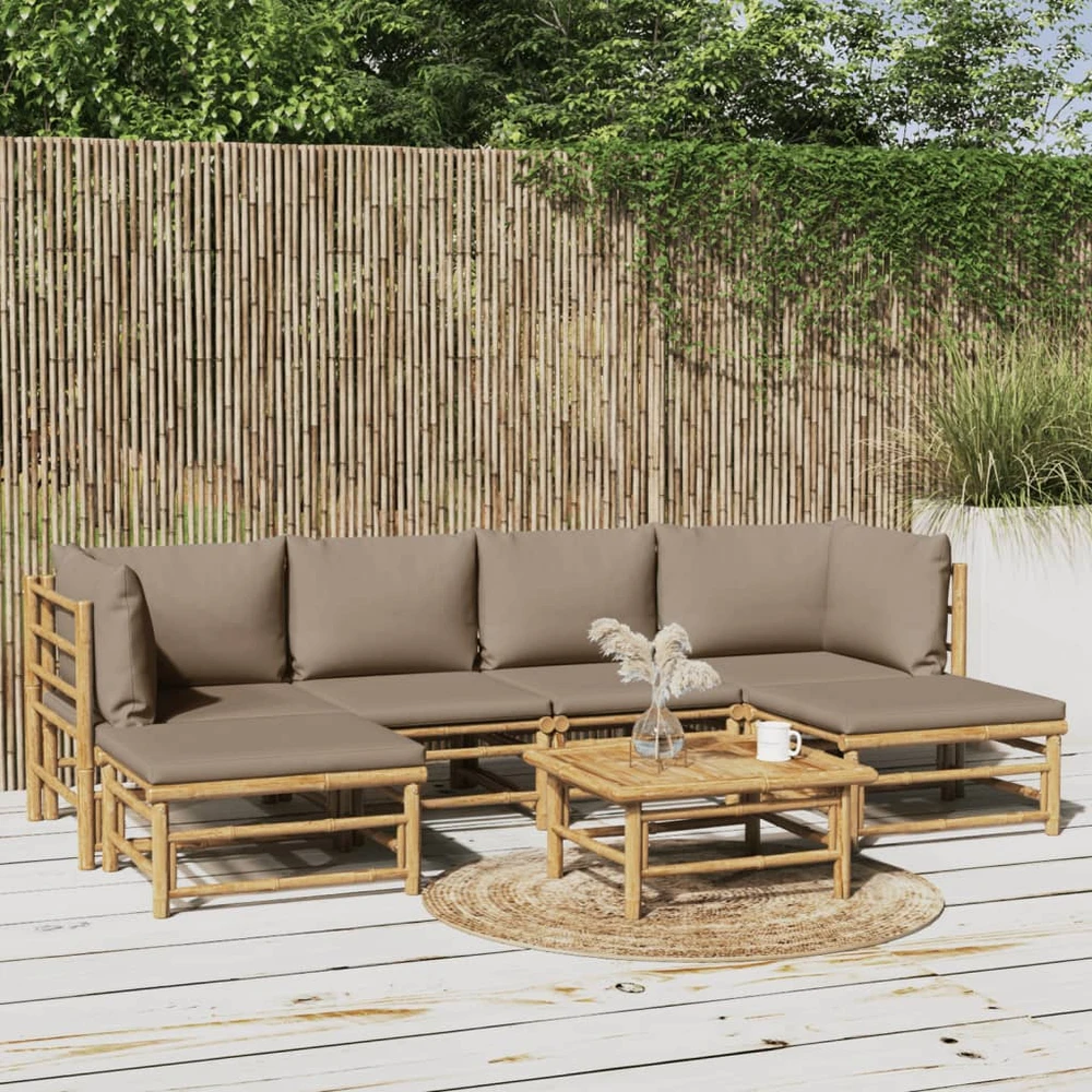 Lauko baldų komplektas Sodo komplektas su taupe pagalvėlėmis, 7 dalių, bambukas