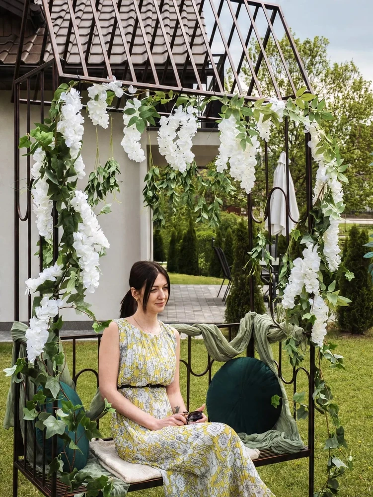 Sodo pergolė su suoliuku, antikinės rudos spalvos, metalinė