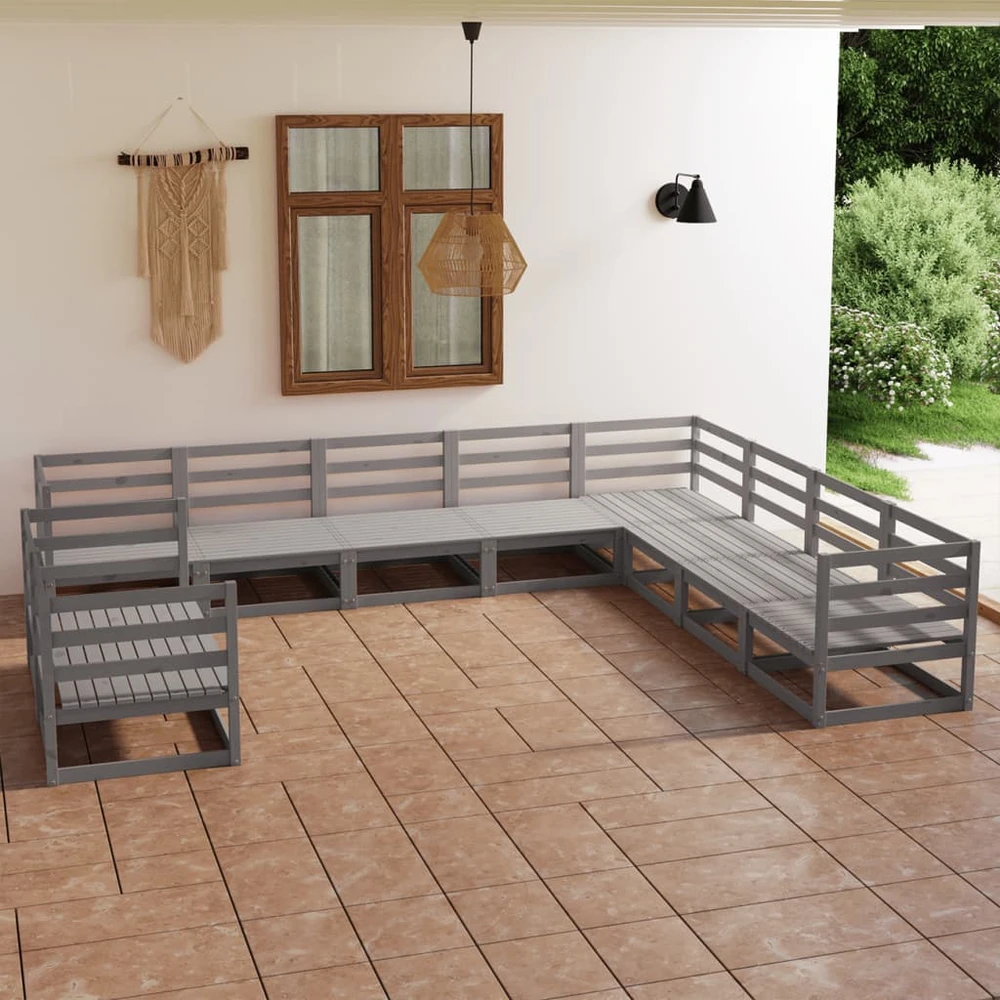 Lauko baldų komplektas Sodo poilsio baldų komplektas, 10 dalių, pilkas, pušies masyvas