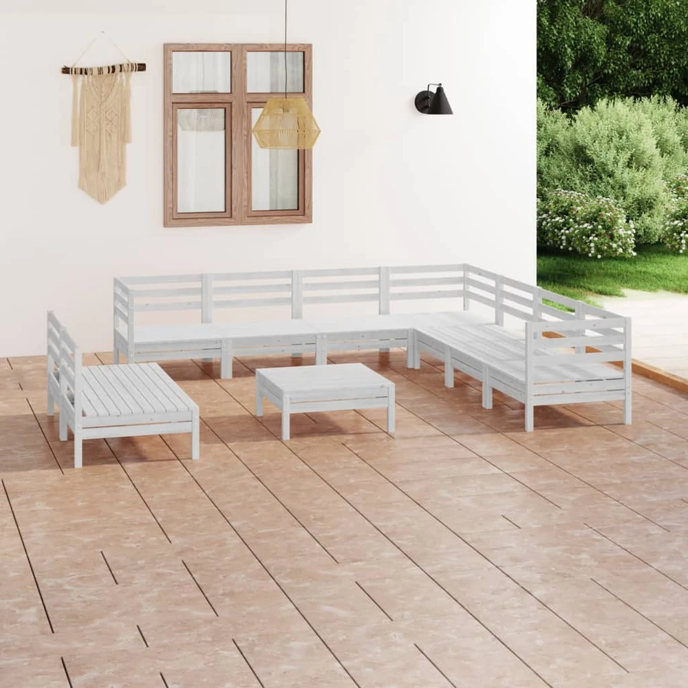 Lauko baldų komplektas Sodo poilsio baldų komplektas, 10 dalių, baltas, pušies masyvas