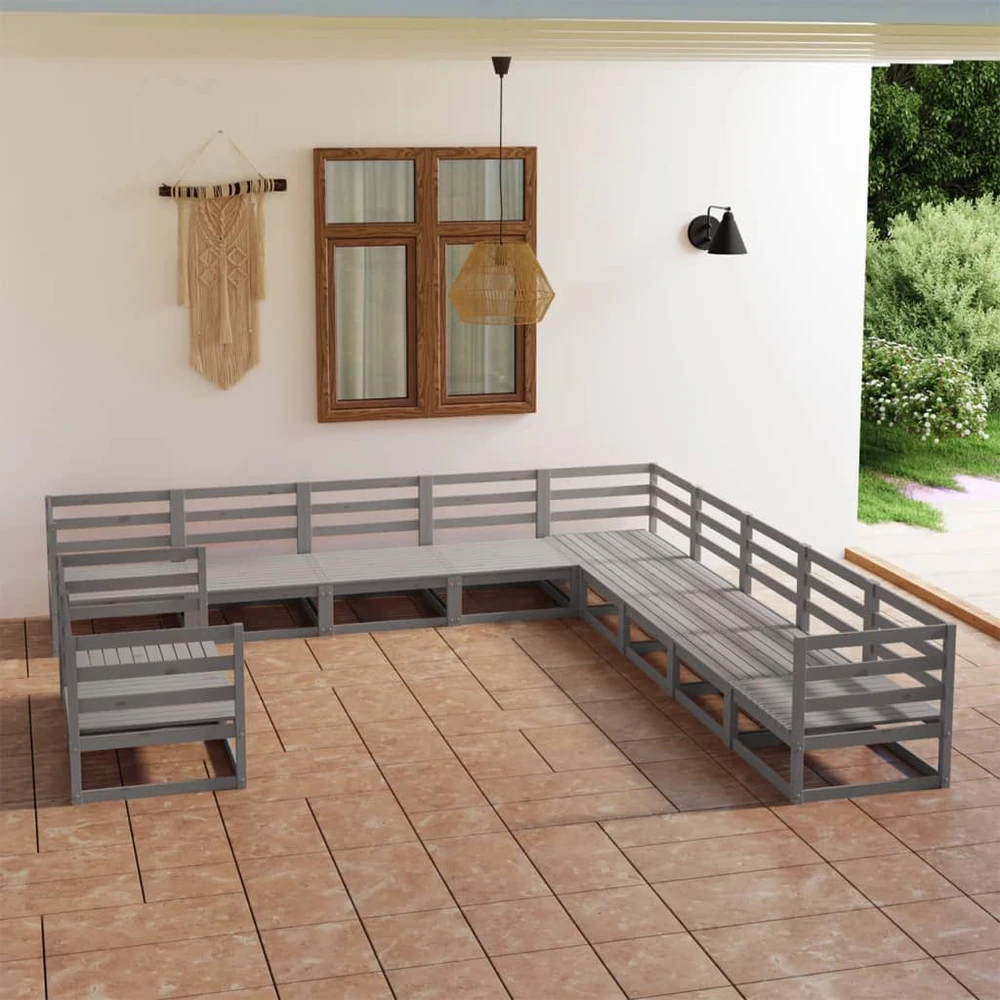 Lauko baldų komplektas Sodo poilsio baldų komplektas, 11 dalių, pilkas, pušies masyvas