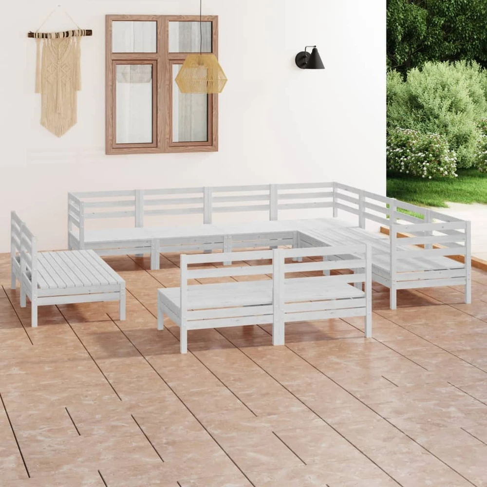 Lauko baldų komplektas Sodo poilsio baldų komplektas, 11 dalių, baltas, pušies masyvas