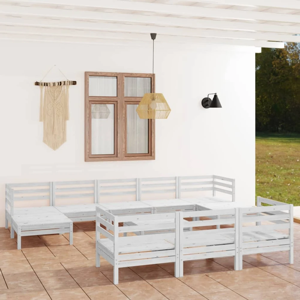 Lauko baldų komplektas Sodo poilsio baldų komplektas, 11 dalių, baltas, pušies masyvas