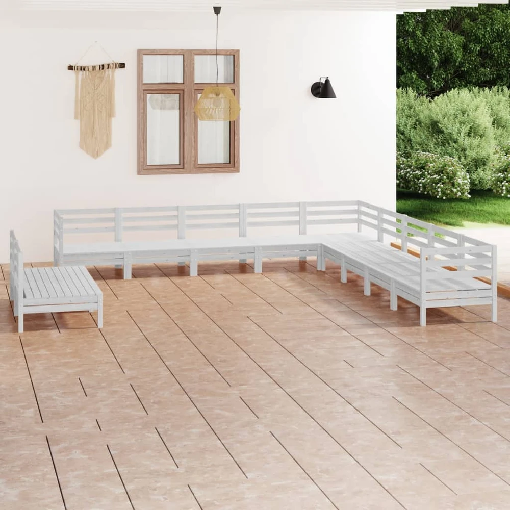 Lauko baldų komplektas Sodo poilsio baldų komplektas, 11 dalių, baltas, pušies masyvas