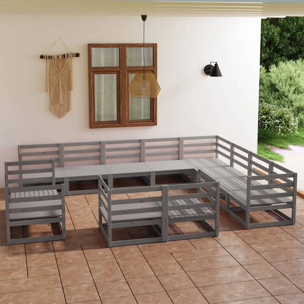 Lauko baldų komplektas Sodo poilsio baldų komplektas, 12 dalių, pilkas, pušies masyvas
