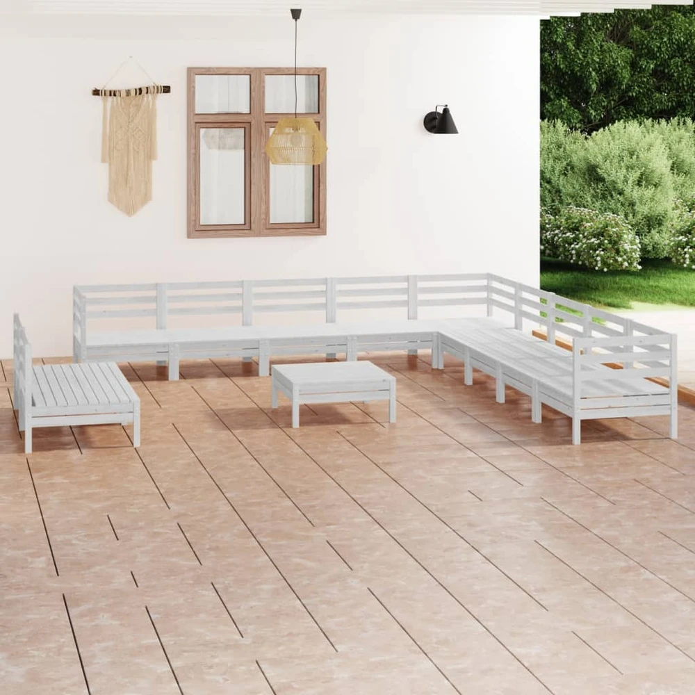 Lauko baldų komplektas Sodo poilsio baldų komplektas, 12 dalių, baltas, pušies masyvas