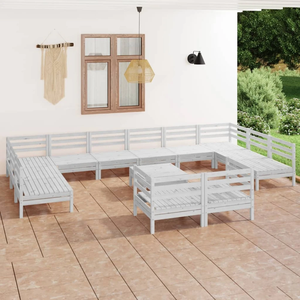 Lauko baldų komplektas Sodo poilsio baldų komplektas, 13 dalių, baltas, pušies masyvas