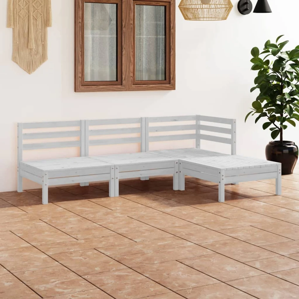 Lauko baldų komplektas Sodo poilsio baldų komplektas, 4 dalių, baltas, pušies masyvas