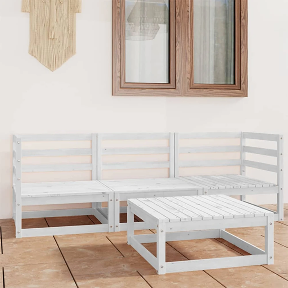 Lauko baldų komplektas Sodo poilsio baldų komplektas, 4 dalių, baltas, pušies masyvas