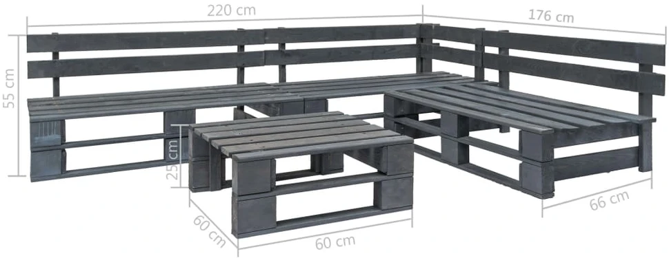 Lauko baldų komplektas Sodo poilsio baldų komplektas, 4 dalių, pilkas, mediena