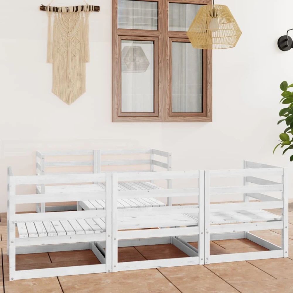 Lauko baldų komplektas Sodo poilsio baldų komplektas, 6 dalių, baltas, pušies masyvas