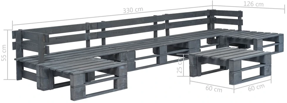 Lauko baldų komplektas Sodo poilsio baldų komplektas, 6 dalių, pilkas, mediena
