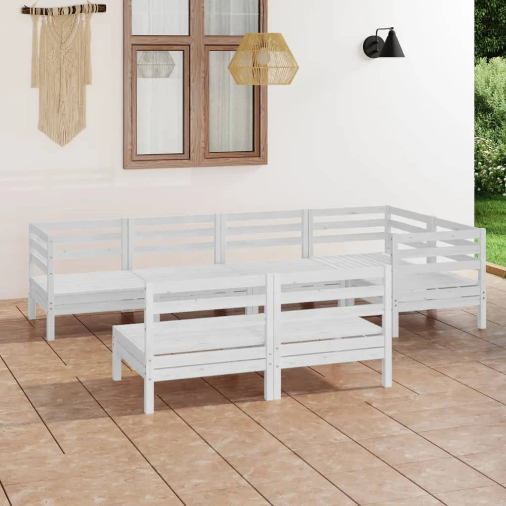 Lauko baldų komplektas Sodo poilsio baldų komplektas, 7 dalių, baltas, pušies masyvas