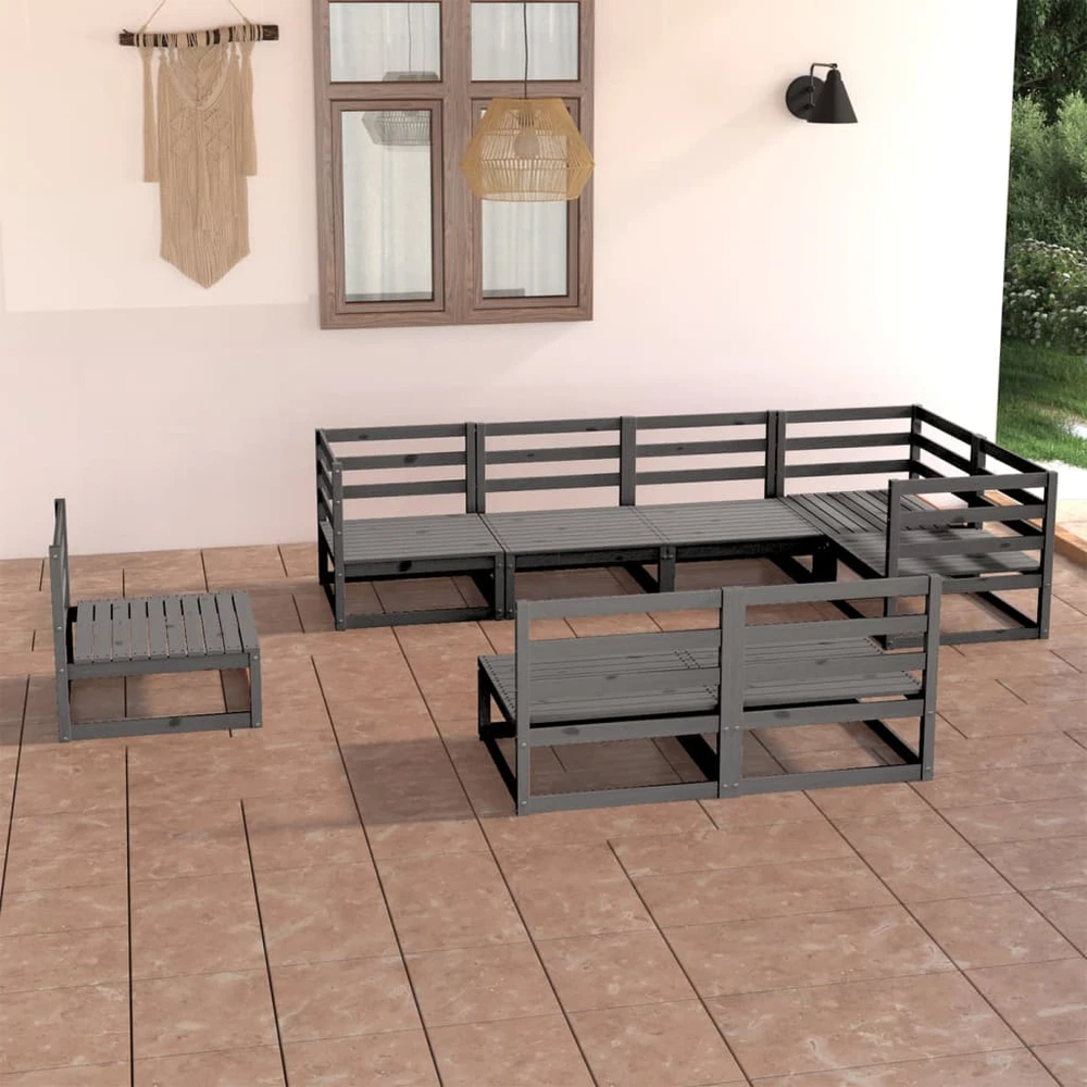 Lauko baldų komplektas Sodo poilsio baldų komplektas, 8 dalių, pilkas, pušies masyvas